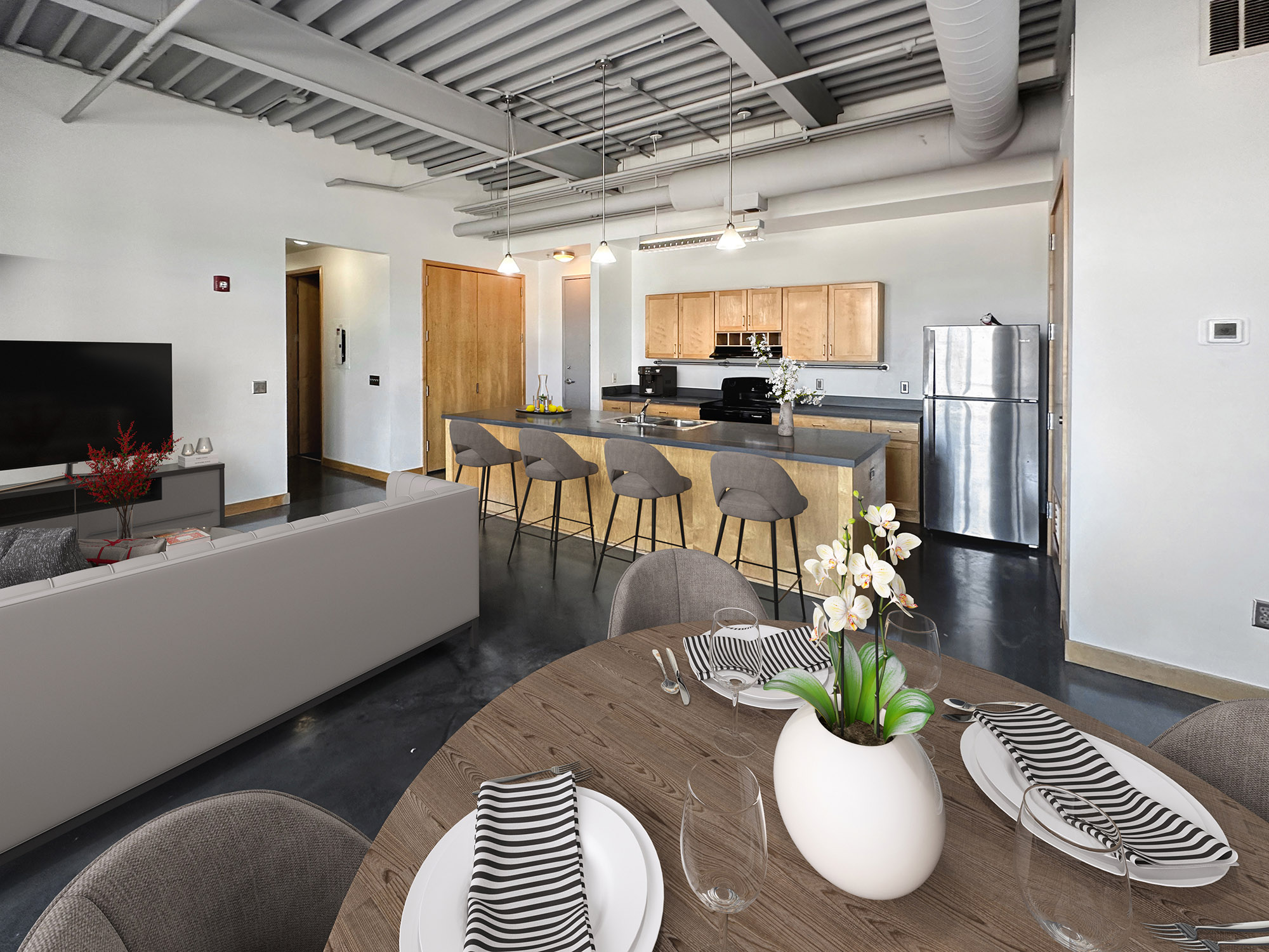 Slowdown Apartments - Dining Room into Kitchen